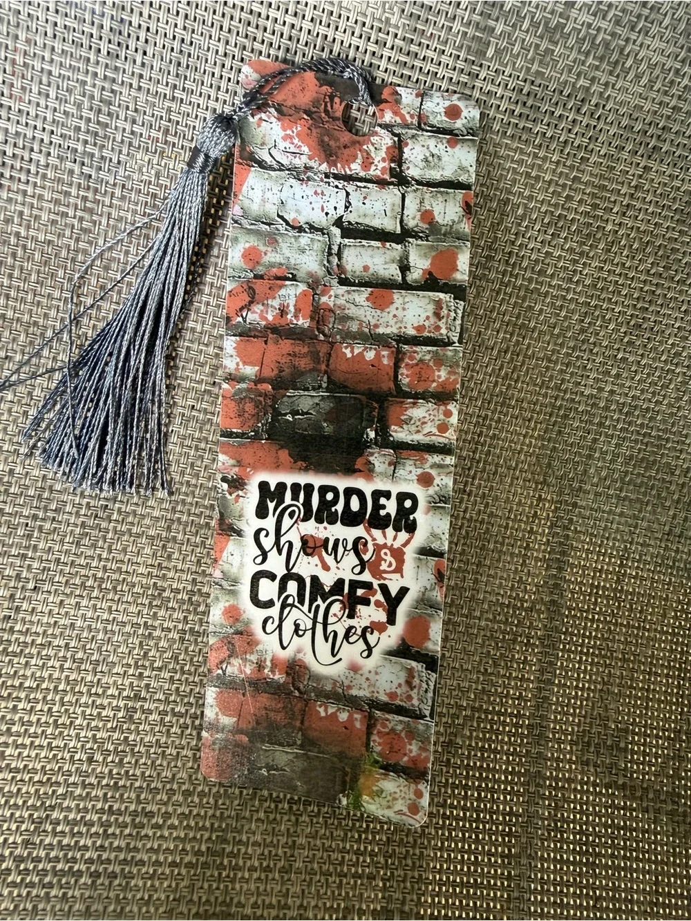True Crime Shows & Comfy Clothes Brick-Print Tassel Bookmark